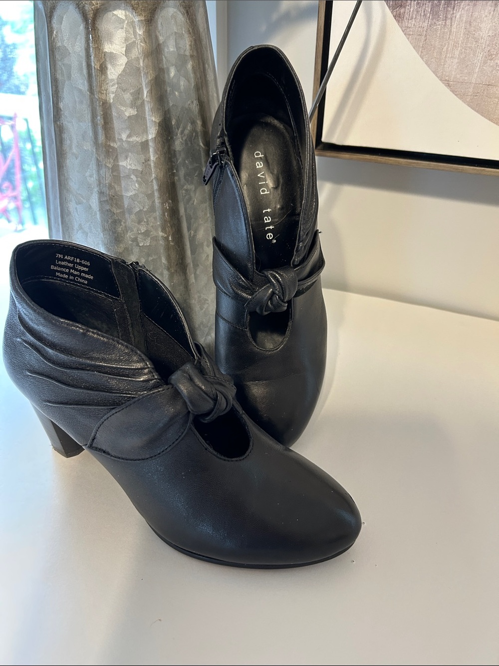 David Tate Leather heeled zip booties